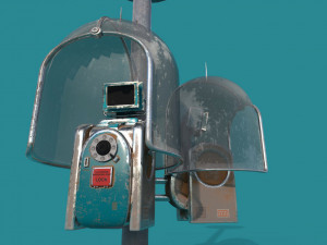 twin phone station old game ready street assets low poly and high poly 3D Model