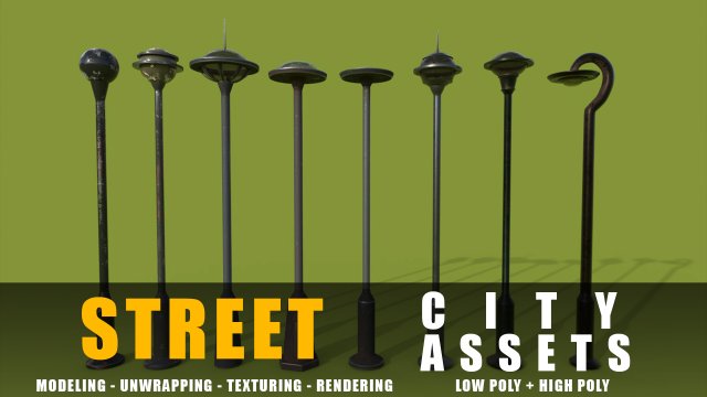 street lams series old game ready street assets low poly and high poly 3D Модель .c4d .max .obj .3ds .fbx .stl .blend 
