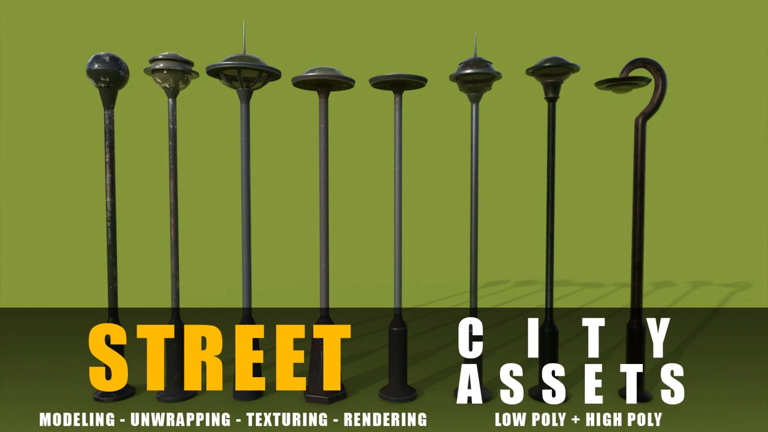 street lams series old game ready street assets low poly and high poly 3D Model .c4d .max .obj .3ds .fbx .stl .blend 