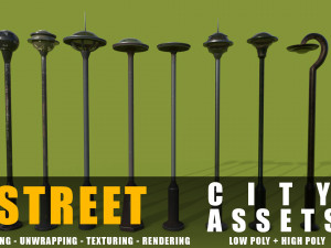 street lams series old game ready street assets low poly and high poly 3D Модель