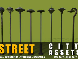 ストリート ラムズ シリーズ 古いゲーム対応のストリート アセット ローポリとハイポリ 3Dモデル