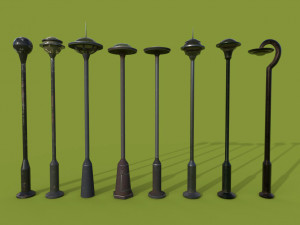 street lams series old game ready street assets low poly and high poly 3D Модель
