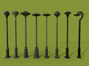 street lams series old game ready street assets low poly and high poly 3D Model