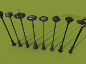 street lams series old game ready street assets low poly and high poly 3D Модель
