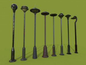 street lams series old game ready street assets low poly and high poly 3D Модель