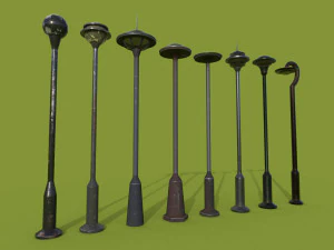 street lams series old game ready street assets low poly and high poly 3D Model