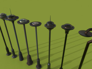 street lams series old game ready street assets low poly and high poly 3D Модель
