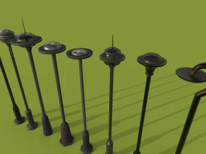 street lams series old game ready street assets low poly and high poly 3D Model