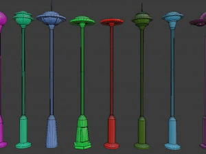 street lams series old game ready street assets low poly and high poly 3D Model