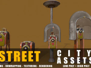 電話局シリーズの古いゲーム対応ストリート アセットの低ポリと高ポリ 3Dモデル