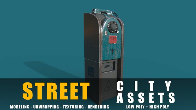 phone station old game ready street assets low poly and high poly 3D Модель .c4d .max .obj .3ds .fbx .stl .blend 