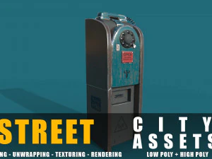 電話局の古いゲーム対応のストリート アセットの低ポリと高ポリ 3Dモデル