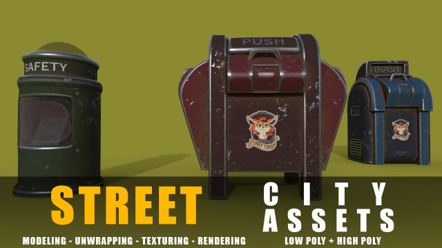 trash can series old game ready street assets low poly and high poly Modelo 3D .c4d .max .obj .3ds .fbx .stl .blend 