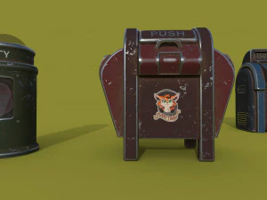 trash can series old game ready street assets low poly and high poly 3D Model