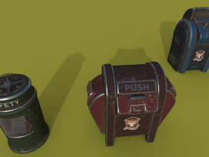 trash can series old game ready street assets low poly and high poly 3D Model