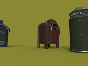 trash can series old game ready street assets low poly and high poly Modelo 3D