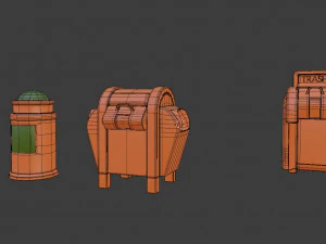 trash can series old game ready street assets low poly and high poly 3D Model