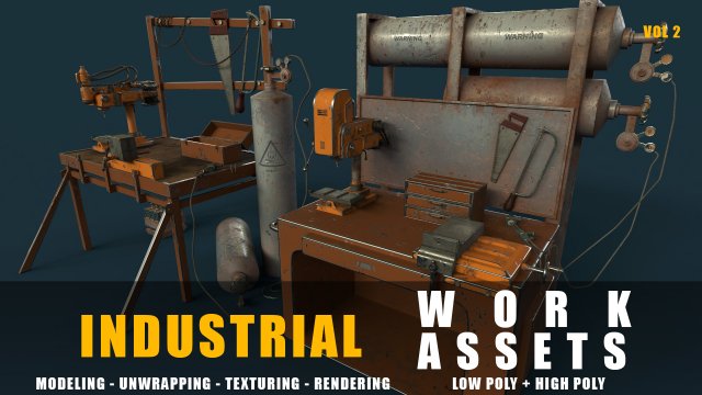 industrial work assets game ready low poly and high poly vol 2 3D 모델 .c4d .max .obj .3ds .fbx .stl .blend 