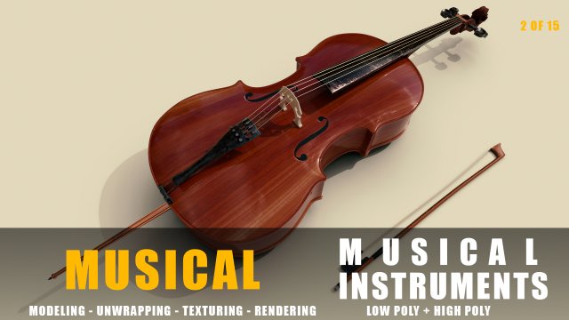 cello musical instruments full detail low poly and high poly 3D मॉडल .c4d .max .obj .3ds .fbx .stl .blend 