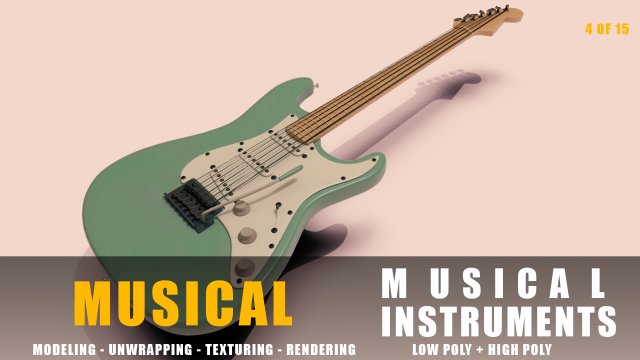 electric guitar musical instruments full detail low poly and high poly Modèle 3D .c4d .max .obj .3ds .fbx .stl .blend 