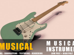 electric guitar musical instruments full detail low poly and high poly 3D Model