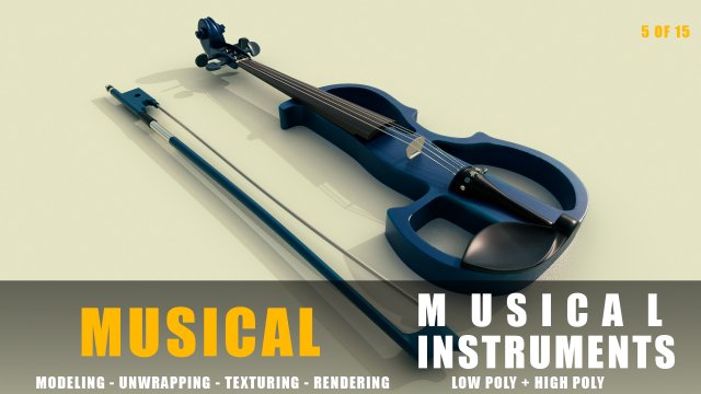 electric violin musical instruments full detail low poly and high poly 3D 모델 .c4d .max .obj .3ds .fbx .stl .blend 