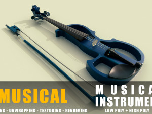 electric violin musical instruments full detail low poly and high poly 3D Models