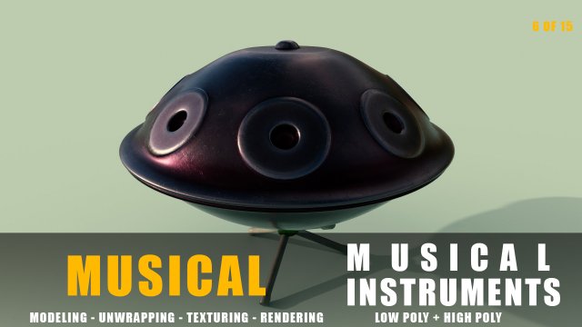 hang drum musical instruments full detail low poly and high poly Modelo 3D .c4d .max .obj .3ds .fbx .stl .blend 