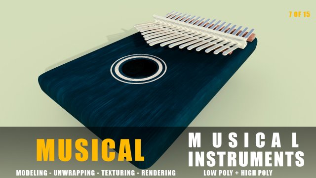 kalimba musical instruments full detail low poly and high poly Modelo 3D .c4d .max .obj .3ds .fbx .stl .blend 