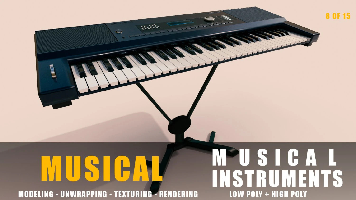 keyboard musical instruments full detail low poly and high poly 3D Model .c4d .max .obj .3ds .fbx .stl .blend 