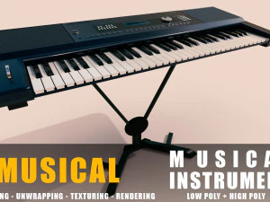 instrumentos musicais de teclado detalhes completos de baixo poli e alto poli Modelo 3D
