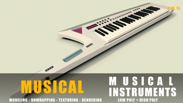 keytar musical instruments full detail low poly and high poly Modelo 3D .c4d .max .obj .3ds .fbx .stl .blend 