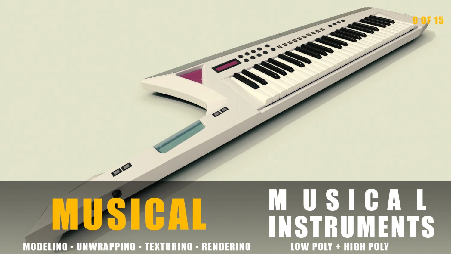 keytar musical instruments full detail low poly and high poly 3D Model .c4d .max .obj .3ds .fbx .stl .blend