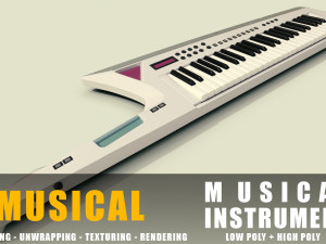 keytar musical instruments full detail low poly and high poly 3D Models