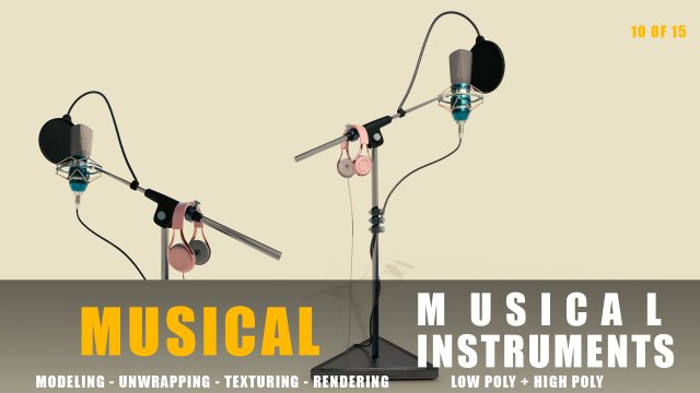 microphone musical instruments full detail low poly and high poly 3D मॉडल .c4d .max .obj .3ds .fbx .stl .blend 