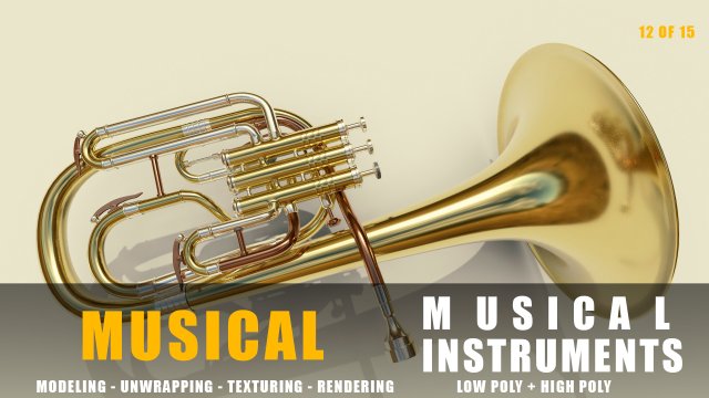 tenor horn instruments full detail low poly and high poly 3D Model .c4d .max .obj .3ds .fbx .stl .blend 