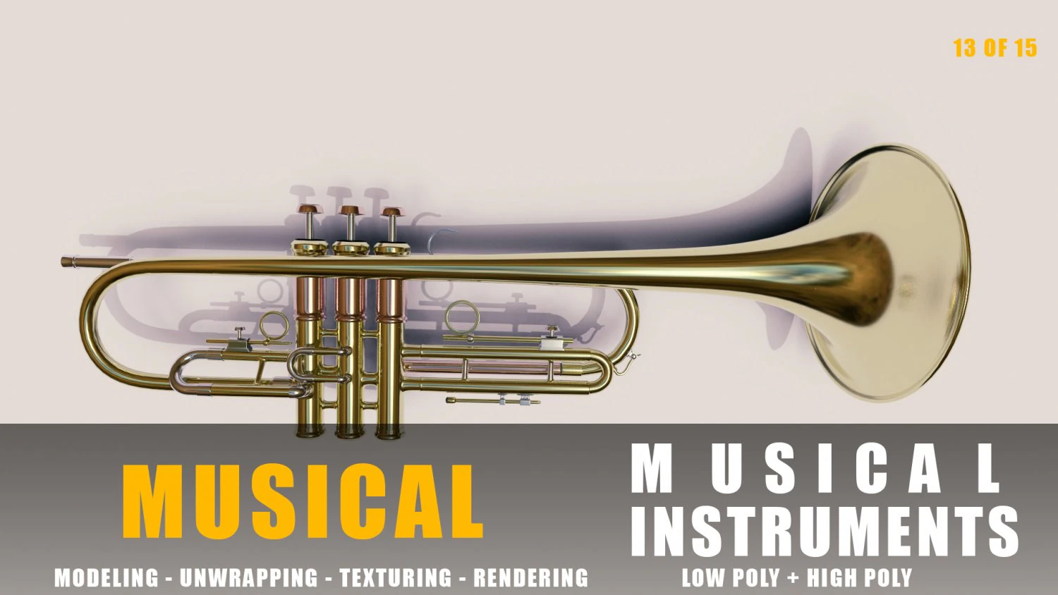 trumopet instruments full detail low poly and high poly 3D Model .c4d .max .obj .3ds .fbx .stl .blend 