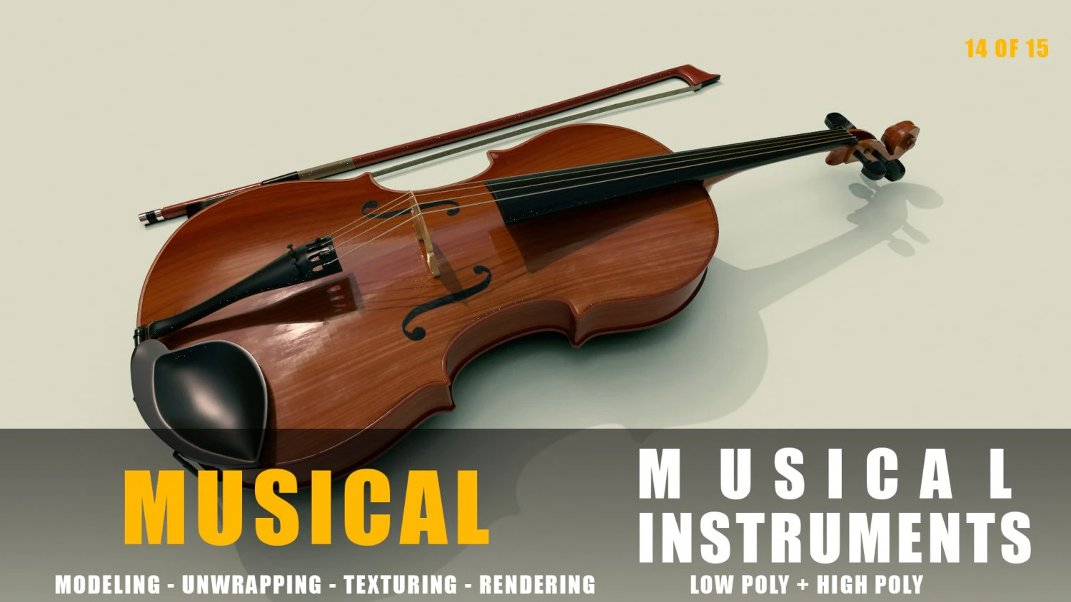 instrumentos de violino detalhe completo baixo poli e alto poli Modelo 3D .c4d .max .obj .3ds .fbx .stl .blend 