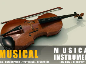 小提琴乐器全细节低聚和高聚 3D 模型