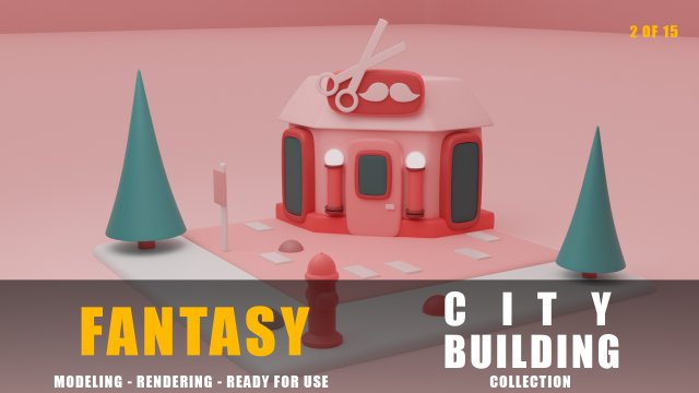 barber fantasy building collection cartoon city 3D Модель .c4d .max .obj .3ds .fbx .stl .blend 