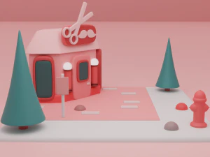 barber fantasy building collection cartoon city 3D Model