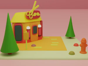 barber fantasy building collection cartoon city 3D Model