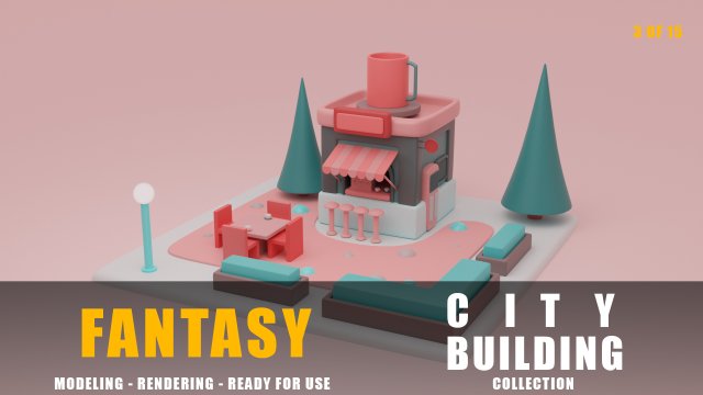 coffe fantasy building collection cartoon city 3D मॉडल .c4d .max .obj .3ds .fbx .stl .blend 
