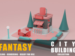 coffe fantasy building collection cartoon city 3D मॉडल