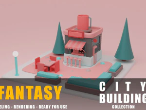 kahve fantezi bina koleksiyonu karikat&uuml;r şehir 3D Model