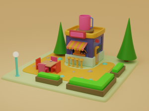 coffe fantasy building collection cartoon city 3D मॉडल