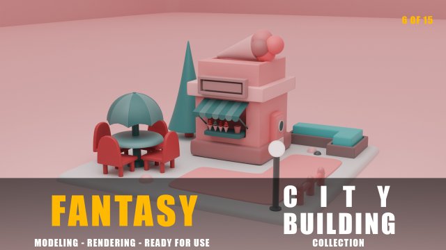 ice cream shop fantasy building collection cartoon city 3D Модель .c4d .max .obj .3ds .fbx .stl .blend 