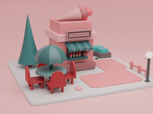 ice cream shop fantasy building collection cartoon city 3D Model