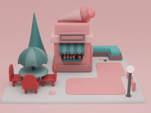 ice cream shop fantasy building collection cartoon city 3D Model