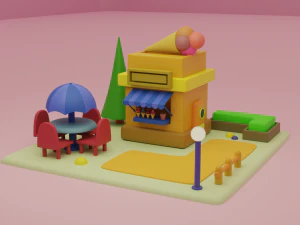 ice cream shop fantasy building collection cartoon city 3D Model